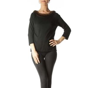 SILX BY AUGUST SILK Black Faux Fur High Neck Knit Top